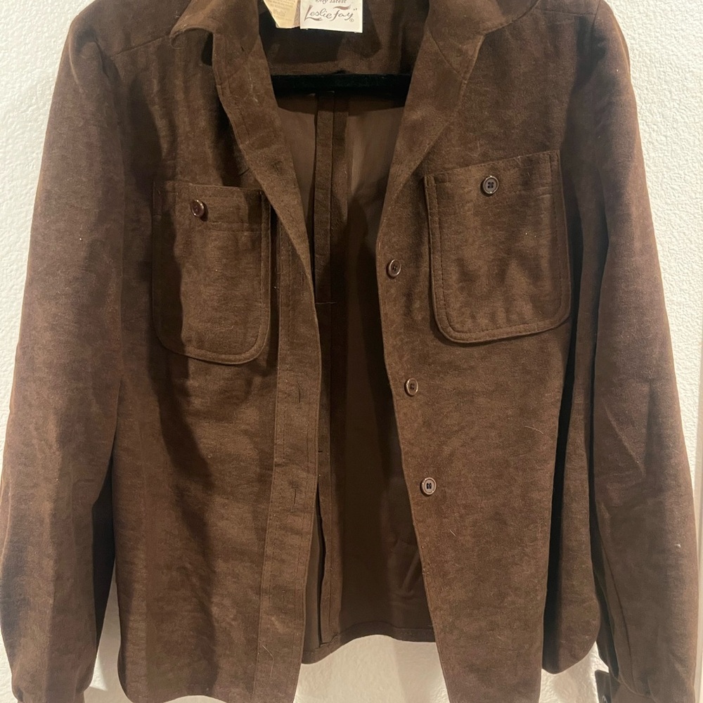 Brown Suede Button-Front Jacket